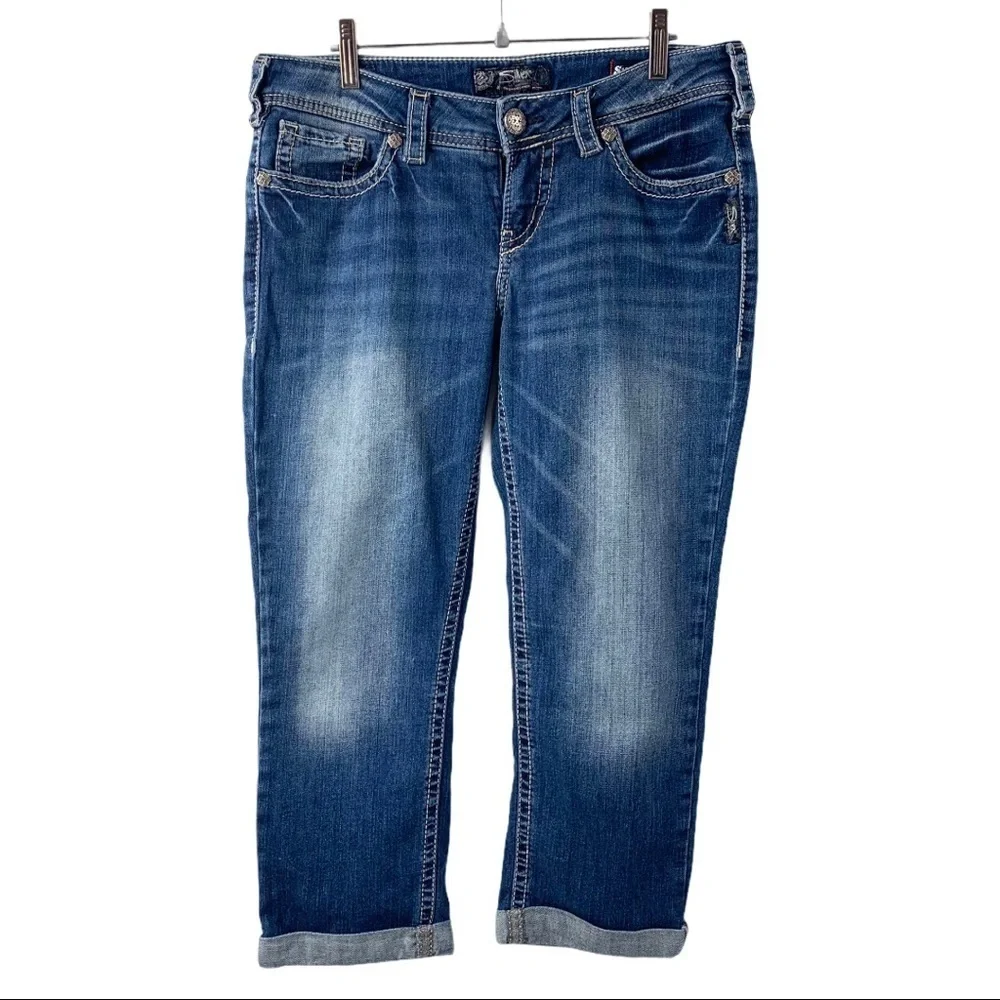 Silver Jeans Aiko Mid Capri Cuffed Denim Jeans - Picture 9 of 14